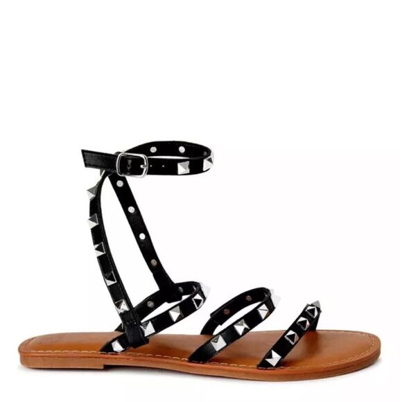 Time and Tru Women'sBlack Studded Gladiator Sandals - Picture 1 of 7